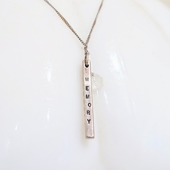 Sterling Silver & Quartz Rectangular Bar Inspirational Vertical Pendant Necklace - Picture 7 of 14